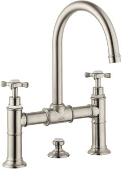 AXOR Montreux Brushed Nickel 2-Handle Faucet 220 with Cross Handles and Pop-Up Drain, 1.2 GPM