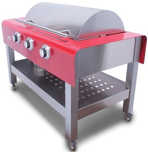 Caliber™ Rockwell 60" Powdercoated Red Free Standing Natural Gas Social Grill with Stainless Steel Stand 0