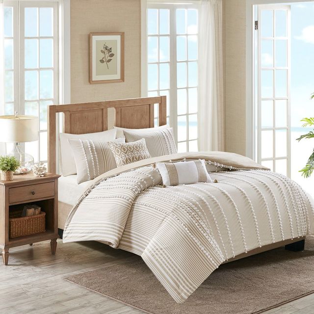 Olliix by Harbor House 3 Piece Taupe Full/Queen Anslee Cotton Yarn Dyed Duvet Cover Set-2
