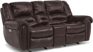 Flexsteel® Town Barolo Power Reclining Loveseat with Console and Power Headrests