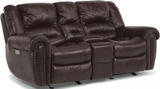 Flexsteel® Town Barolo Power Reclining Loveseat with Console and Power Headrest