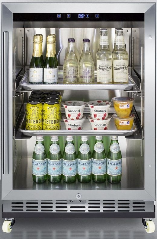 Summit® Commercial 5.0 Cu. Ft. Stainless Steel Frame Outdoor Mini Reach-In Beverage Center with Dolly 1
