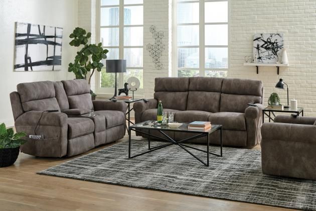 Catnapper® Tranquility Pewter Power Lay Flat Reclining Sofa with Drop Down Table and Matching Loveseat Set 3
