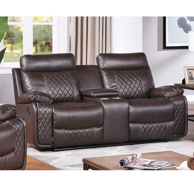 Homelegance Seattle Brown Reclining Console Loveseat with Cupholders-0
