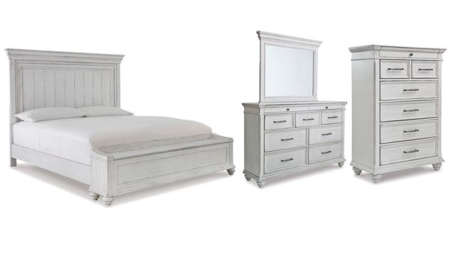 Benchcraft® Kanwyn 4-Piece Whitewash King Panel Bed Set-0
