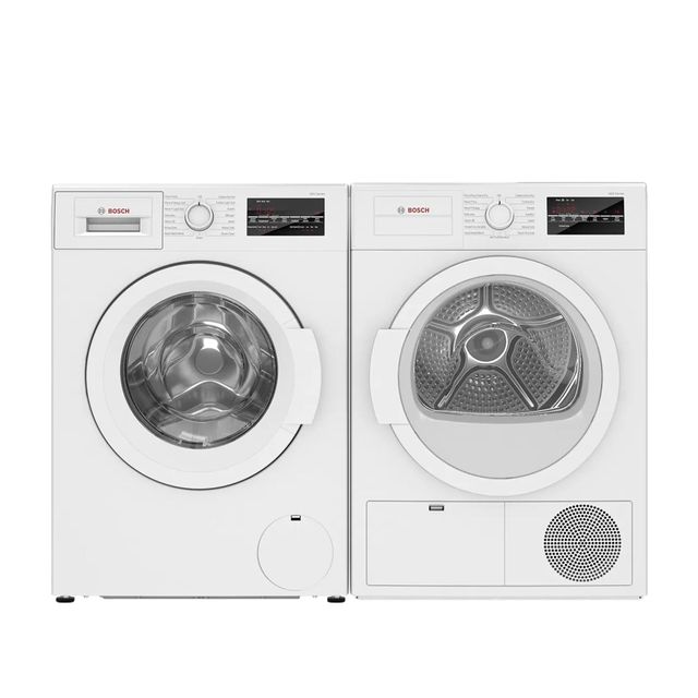 Bosch 300 Series White Front Load Laundry Pair
