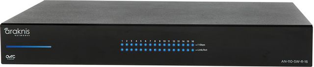 SnapAV Araknis Networks® 110 Series Black 16 Rear Ports Unmanaged+ Gigabit Switch