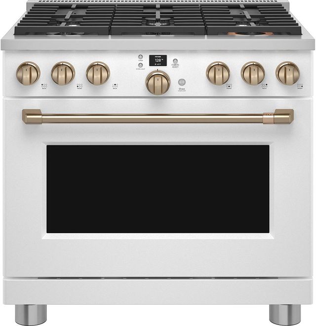 Cuisinière biénergie style Pro de 36 po Café™ de 5.8 pi³ avec friture à air - Blanc mat