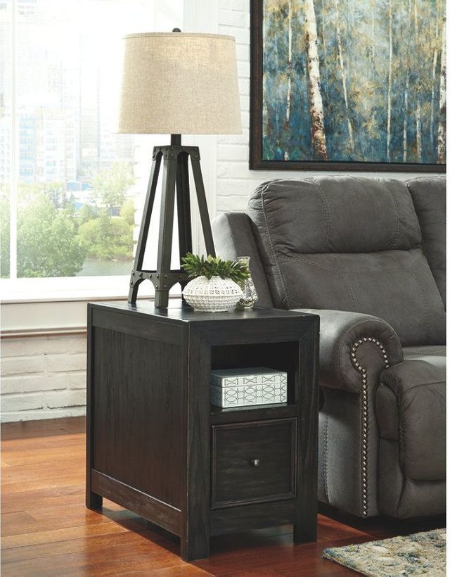 Signature Design by Ashley® Gavelston Rubbed Black Chairside End Table with USB Ports & Outlets 3