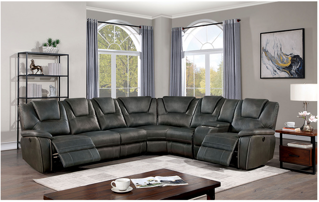 Furniture of America® Erfurt Gray Power Reclining Sectional