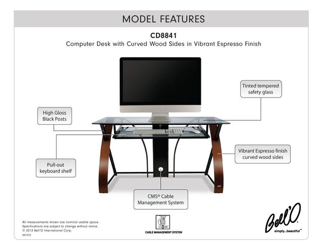 Bell'O® Computer Desk with Curved Wood Sides 4