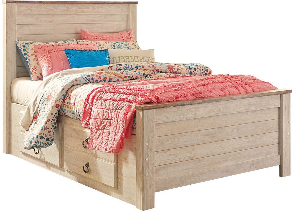 Signature Design by Ashley® Willowton Whitewash Twin Panel Youth Bed with 2 Storage Drawers