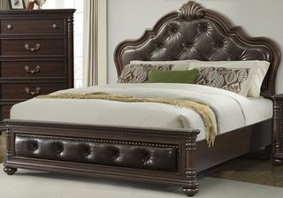 Elements International Classic Espresso Queen Upholstered Bed