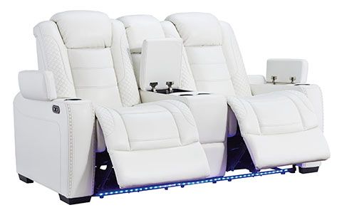 Signature Design by Ashley® Party Time White Power Reclining Loveseat 6