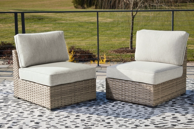Signature Design by Ashley® Calworth 2-Piece Beige Outdoor Armless Chair Set 4
