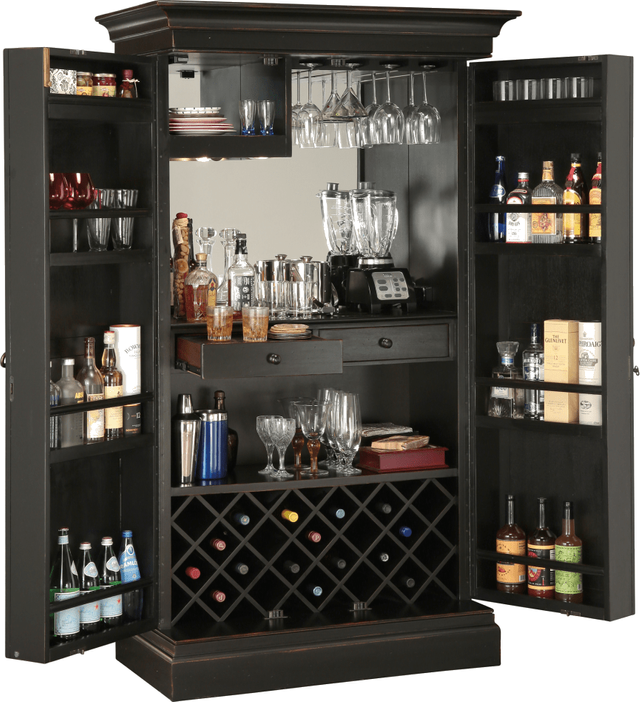 Howard Miller® Sambuca Worn Black Wine & Bar Cabinet 1