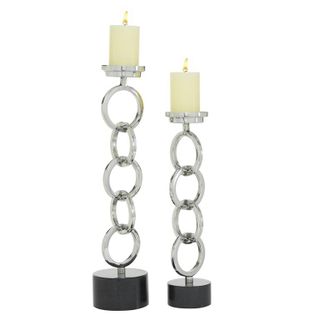 Uma Home Silver Stainless Steel Candle Holders - Set of 2