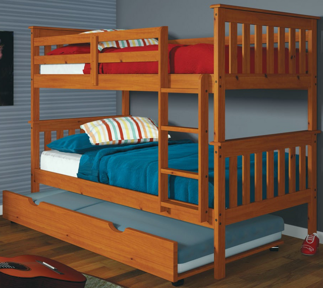 Donco Kids Honey Twin Twin Mission Bunk Bed With Twin Trundle 