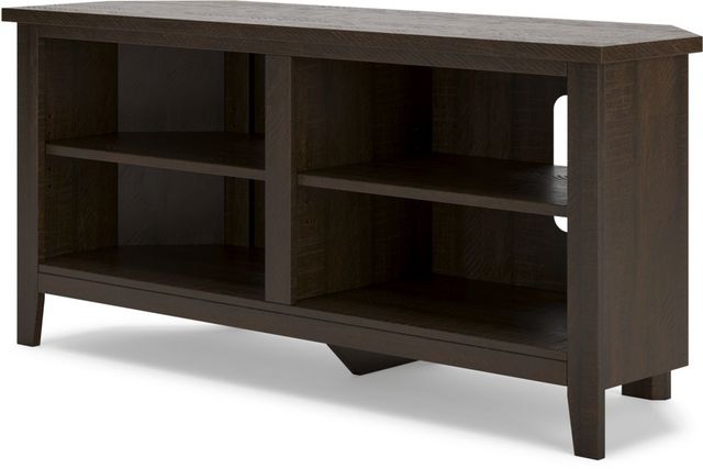 Signature Design by Ashley® Camiburg Warm Brown Corner TV Stand with 2 Shelves-2