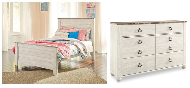 Signature Design by Ashley® Willowton 2-Piece Whitewash Twin Panel Bed with 2 Storage Drawers with Dresser Set