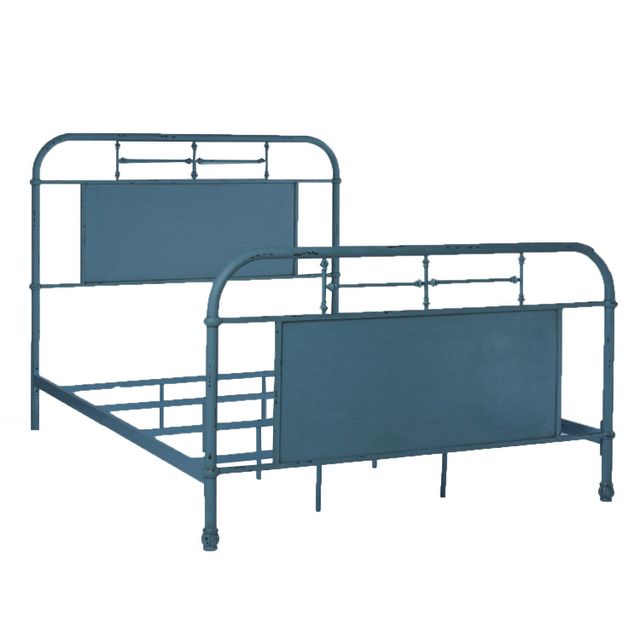 Liberty Vintage Blue Metal King Bed with Rails-1