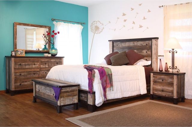 International Furniture Antique Wood 4 Piece Queen Bed Set-0