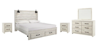 Signature Design by Ashley® Cambeck 5-Piece Whitewash White King Panel Storage Bed Set