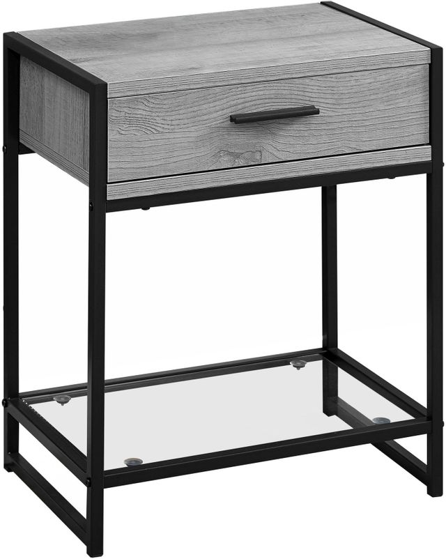 Monarch Specialties Inc. Grey Cement 22" Glass Shelve Accent Table with Black Metal Base