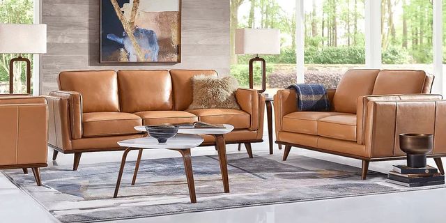 Cassina Court Caramel Leather Sofa and Loveseat-0