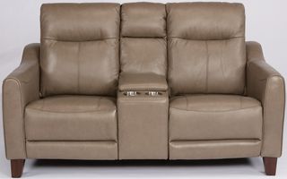 Flexsteel® Forte Taupe Power Reclining Console Loveseat With Power Headrest