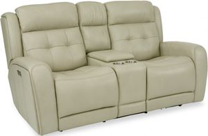 Flexsteel® Grant Ivory Power Reclining Loveseat with Console and Power Headrests