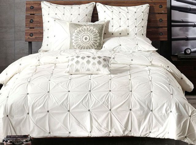 Olliix by INK+IVY 3 Piece White Full/Queen Masie Elastic Embroidered Cotton Duvet Cover Set-0