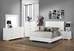 Coaster® Felicity 5-Piece Glossy White Queen Panel Bedroom Set with LED Mirror