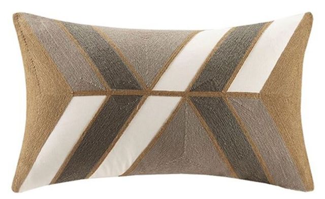 Olliix by INK+IVY Aero Natural 12" x 20" Embroidered Abstract Oblong Pillow-0