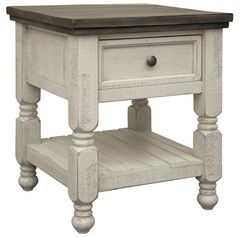 International Furniture Direct Stone Gray End Table with Ivory Base