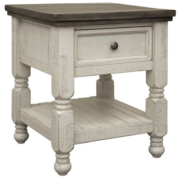 International Furniture Direct Stone Gray 1-Drawer End Table with Ivory Base-0