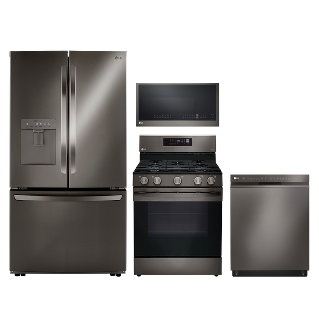 LG 4pc Black Stainless Appliance Package - 23 Cu. Ft. Counter-Depth French-Door Fridge and Smart Convection InstaView Gas Range with Air Fry