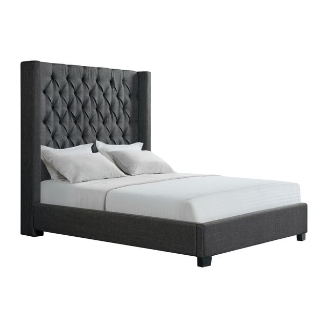 Elements International Morrow Charcoal Queen Upholstered Bed-1