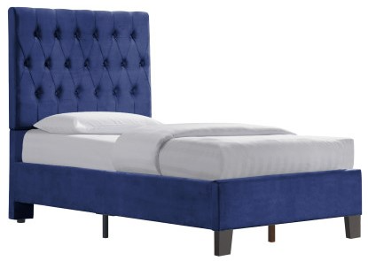 Emerald Home Amelia Navy Twin Upholstered Bed | Bedroom Express