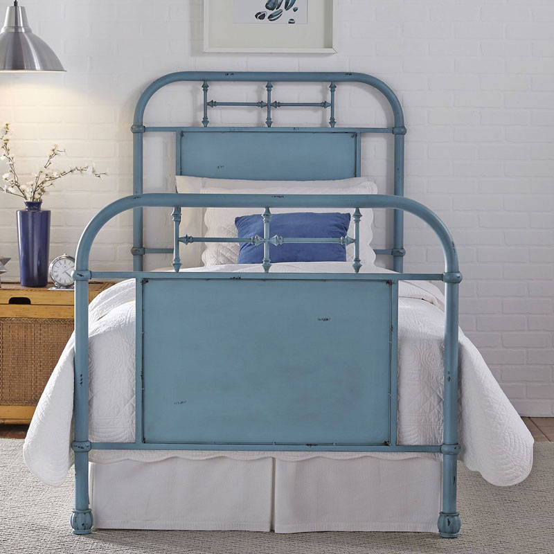 Liberty Vintage Blue Metal Twin Bed with Rails