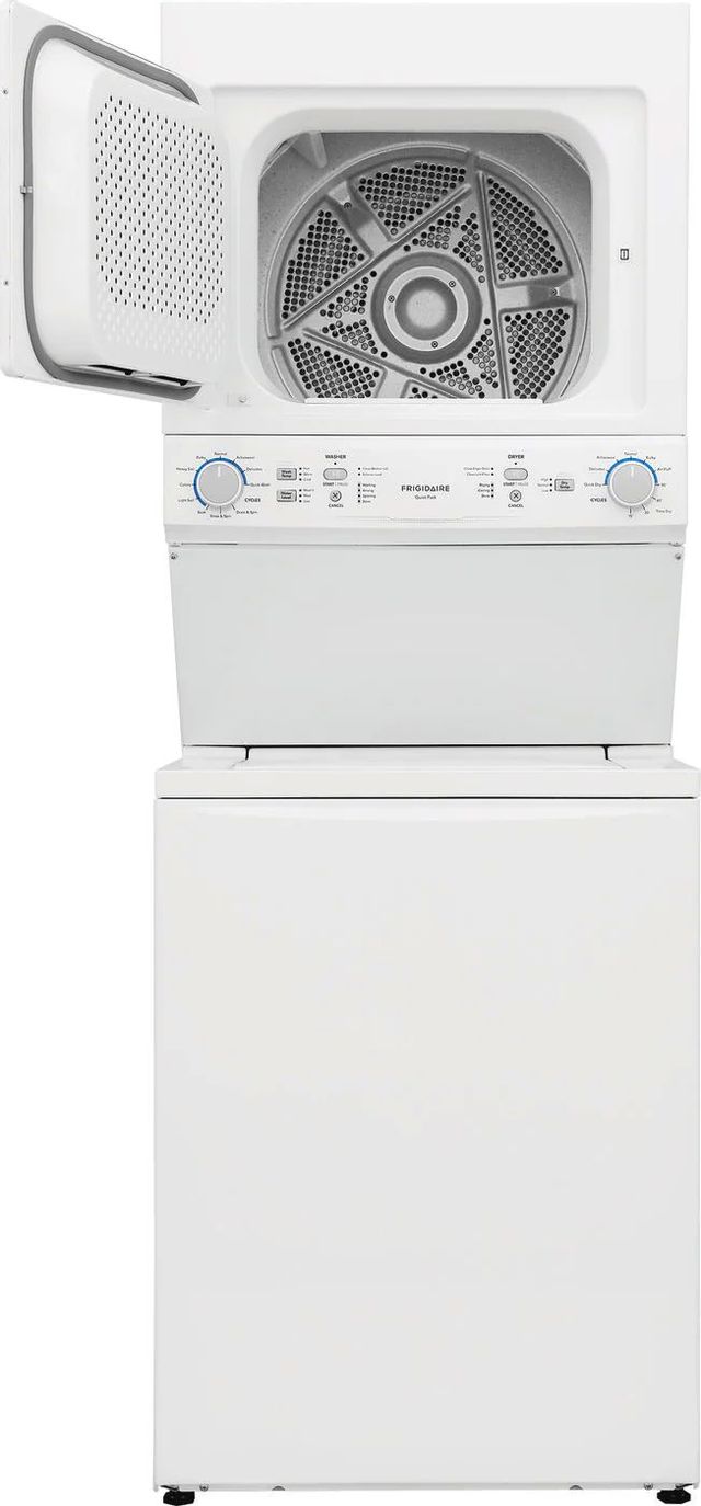 Frigidaire® 3.9 Cu. Ft. Washer, 5.5 Cu. Ft. Dryer White Stack Laundry 3