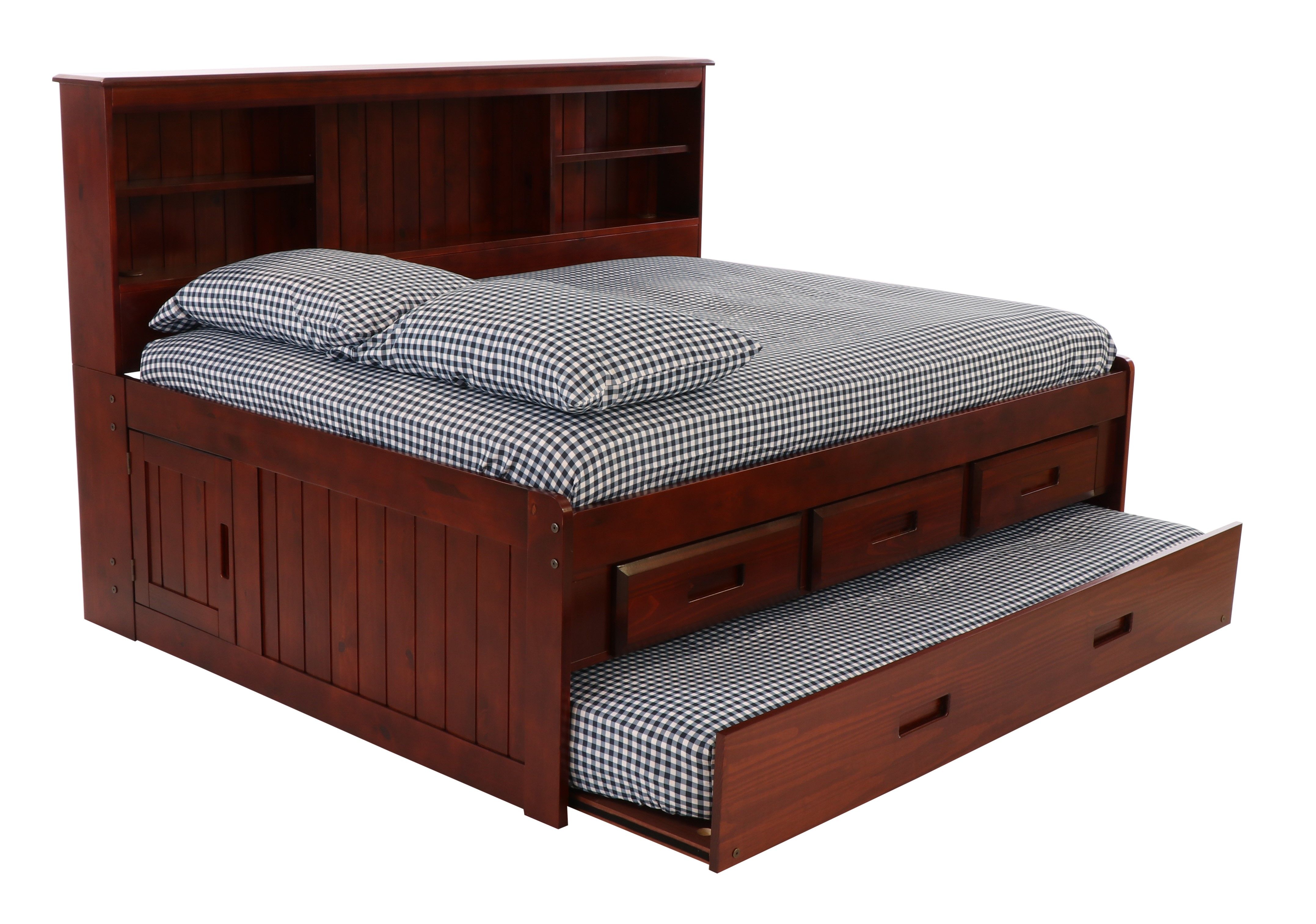Donco Trading Company Full Bookcase Daybed With Under Bed Drawer Storage And Twin Trundle Bed