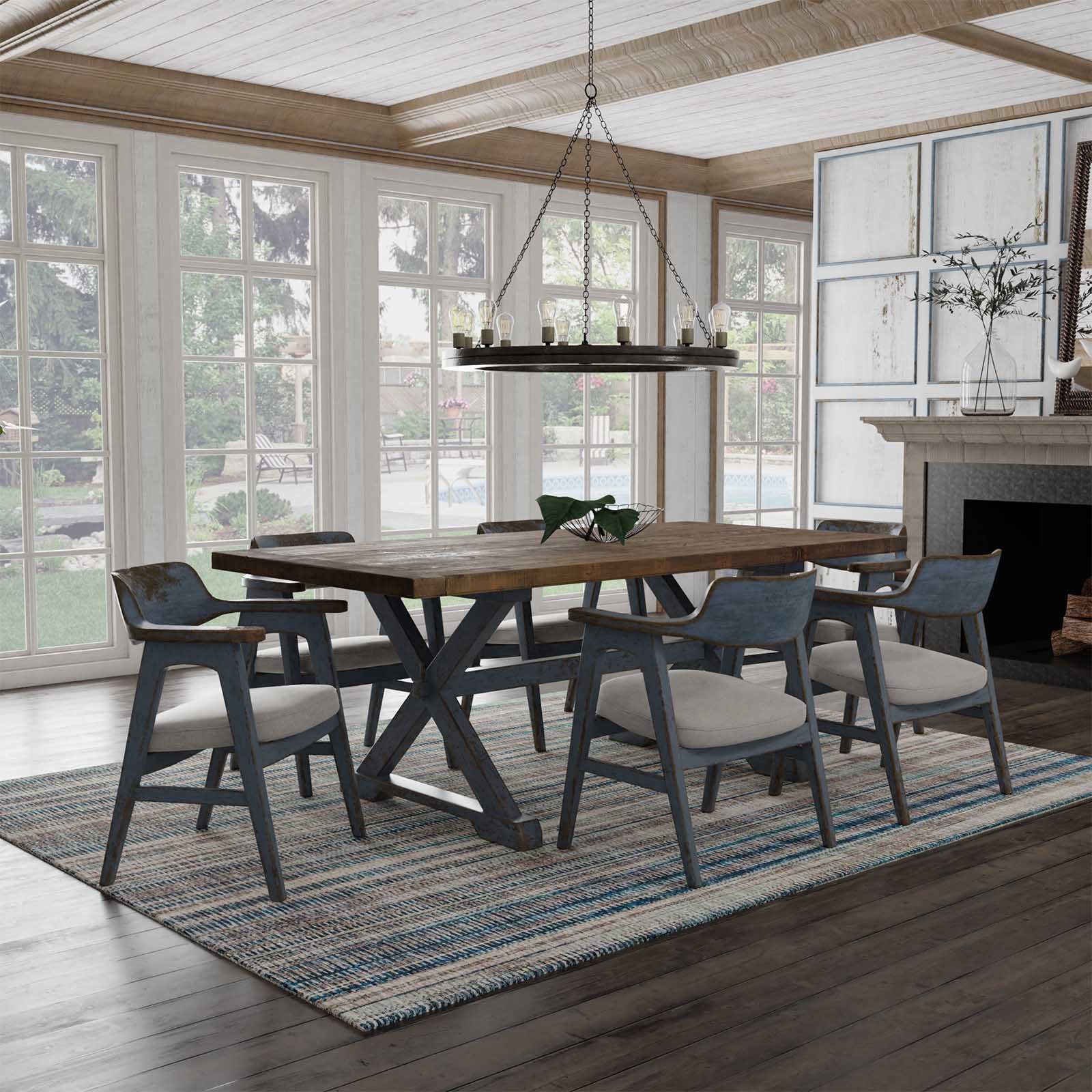 Nest Home Collections Mimi Natural Blue Dining Table & Six Wagner Chairs