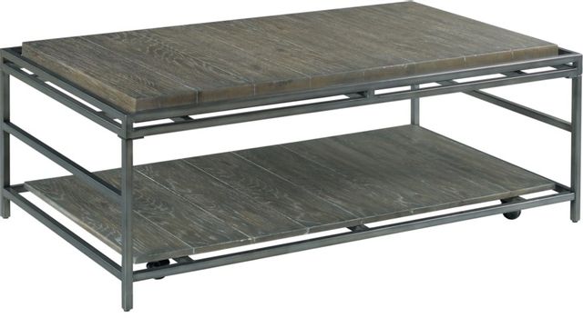 Hammary® Farrell Dark Weathered Saddle Brown Rectangular Coffee Table with Pewter Frame