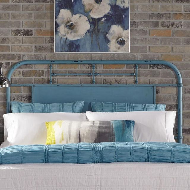 Liberty Vintage Blue Metal King Bed with Rails-3