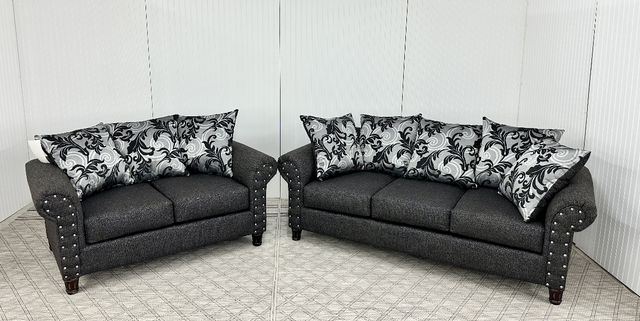 Classic Loveseat and Sofa Set, Factory Select-Black