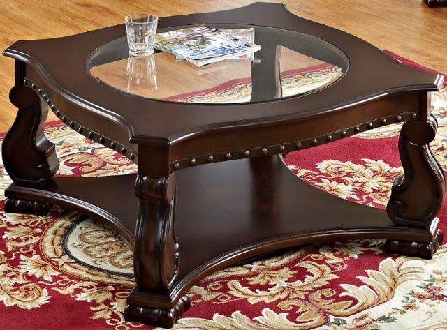 Crown Mark Madison Glass Top Coffee Table with Brown Base-0