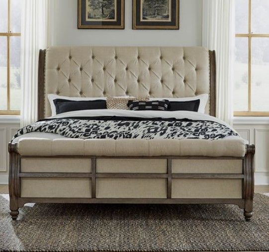 Liberty Americana Farmhouse Beige/Dusty Taupe Queen Sleigh Bed-1