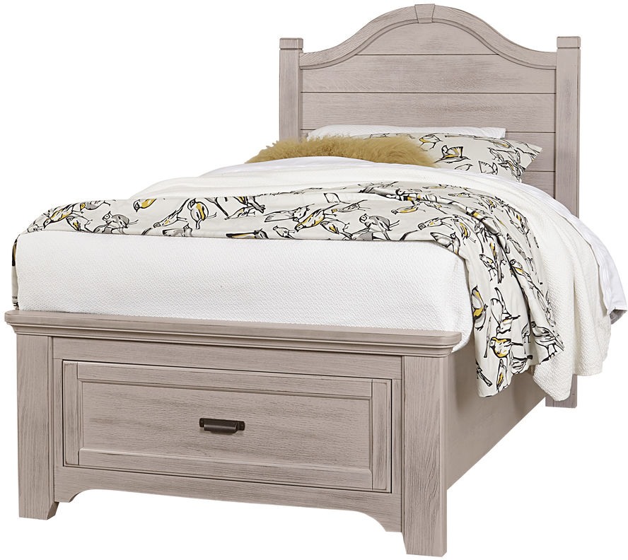 Vaughan-Bassett Bungalow Dover Grey Twin Arch Bed with Footboard Storage