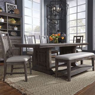 Liberty Furniture Artisan Prairie 6 Piece Aged Oak Trestle Table Set